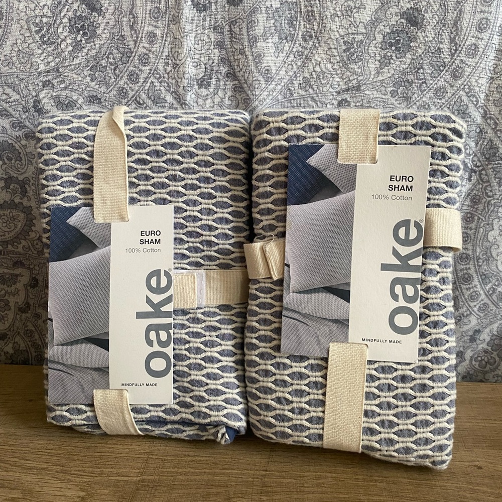 Set 2 Oake Pillow Euro Sham Textured Geo Jacquard Cream/Navy 26" X 26" Cotton